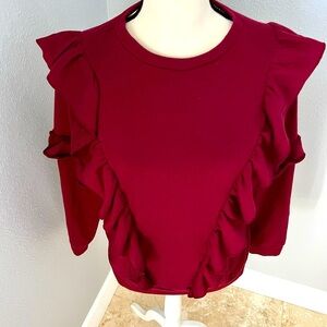 Women’s vertical ruffled, burgundy sweatshirt, size medium